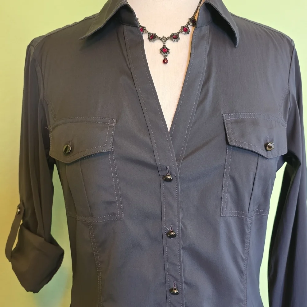 Express Dark Gray Button-Down Shirt for Women - Picture 1 of 9